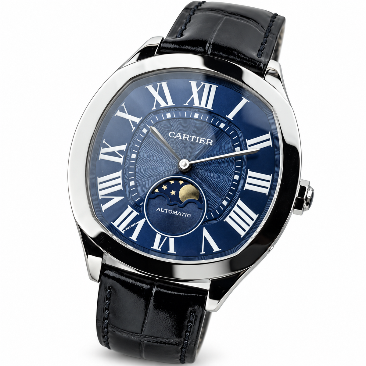 Cartier Drive de Cartier Automatic — Moon Phase, Blue Dial & Black Alligator Strap