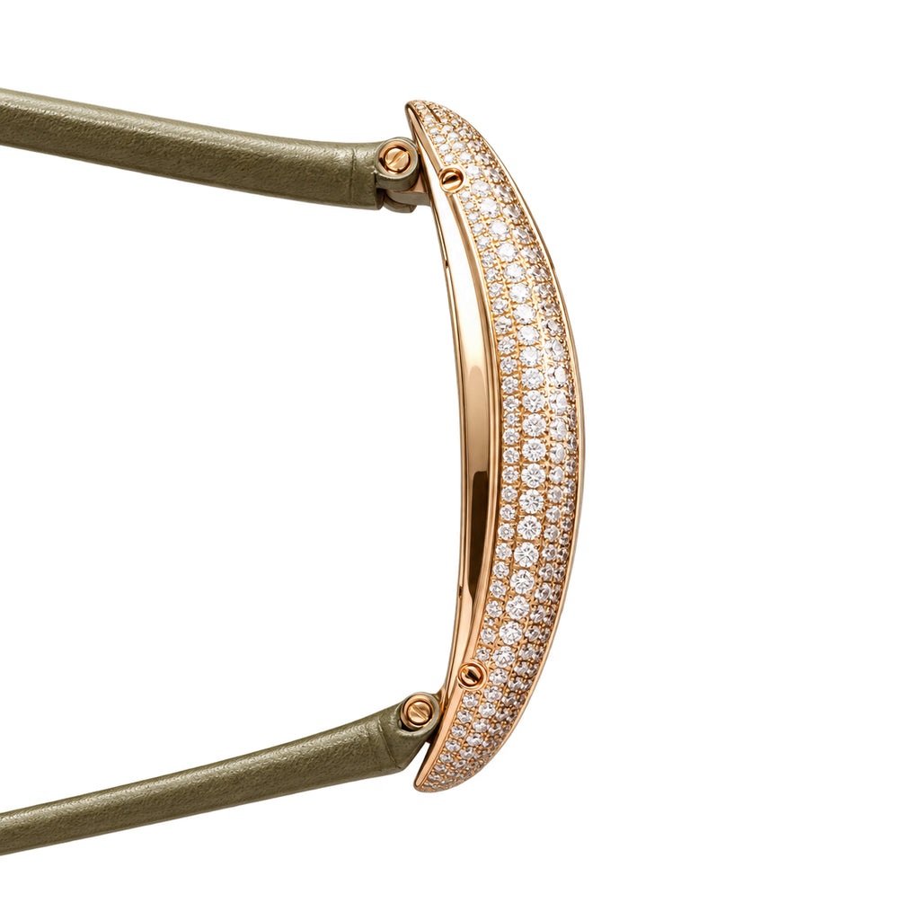 Cartier Baignoire Allongée — 18K Rose Gold, Double Diamond Bezel & Khaki Alligator Strap