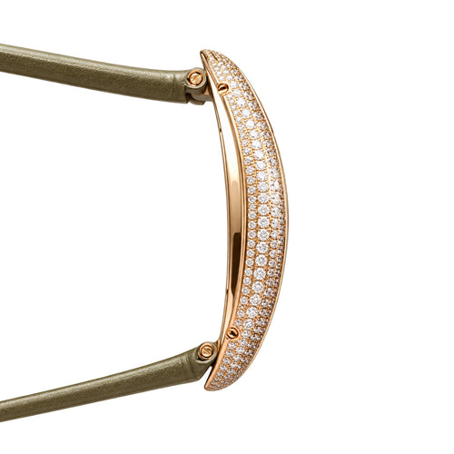 Cartier Baignoire Allongée — 18K Rose Gold, Double Diamond Bezel & Khaki Alligator Strap