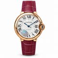 Cartier Ballon Bleu 36mm — 18K Rose Gold, Silver Dial, Roman Numerals & Burgundy Alligator Strap, Automatic