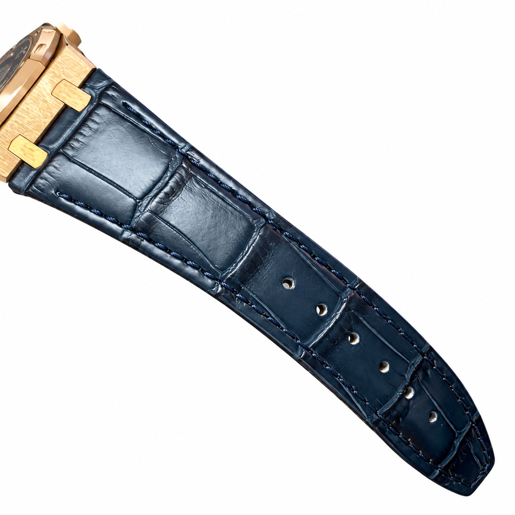 Audemars Piguet Royal Oak Rose Gold Blue Dial Navy Leather Strap Automatic Watch