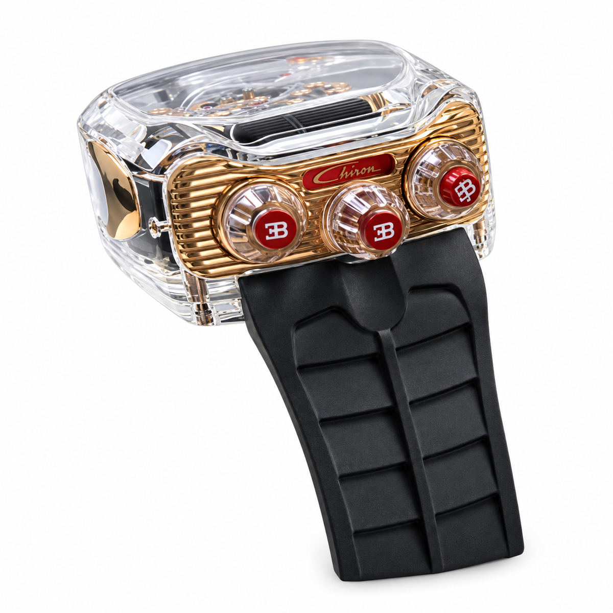 Jacob & Co. x Bugatti Chiron Clear Sapphire Rose Gold Tourbillon Black Rubber Watch