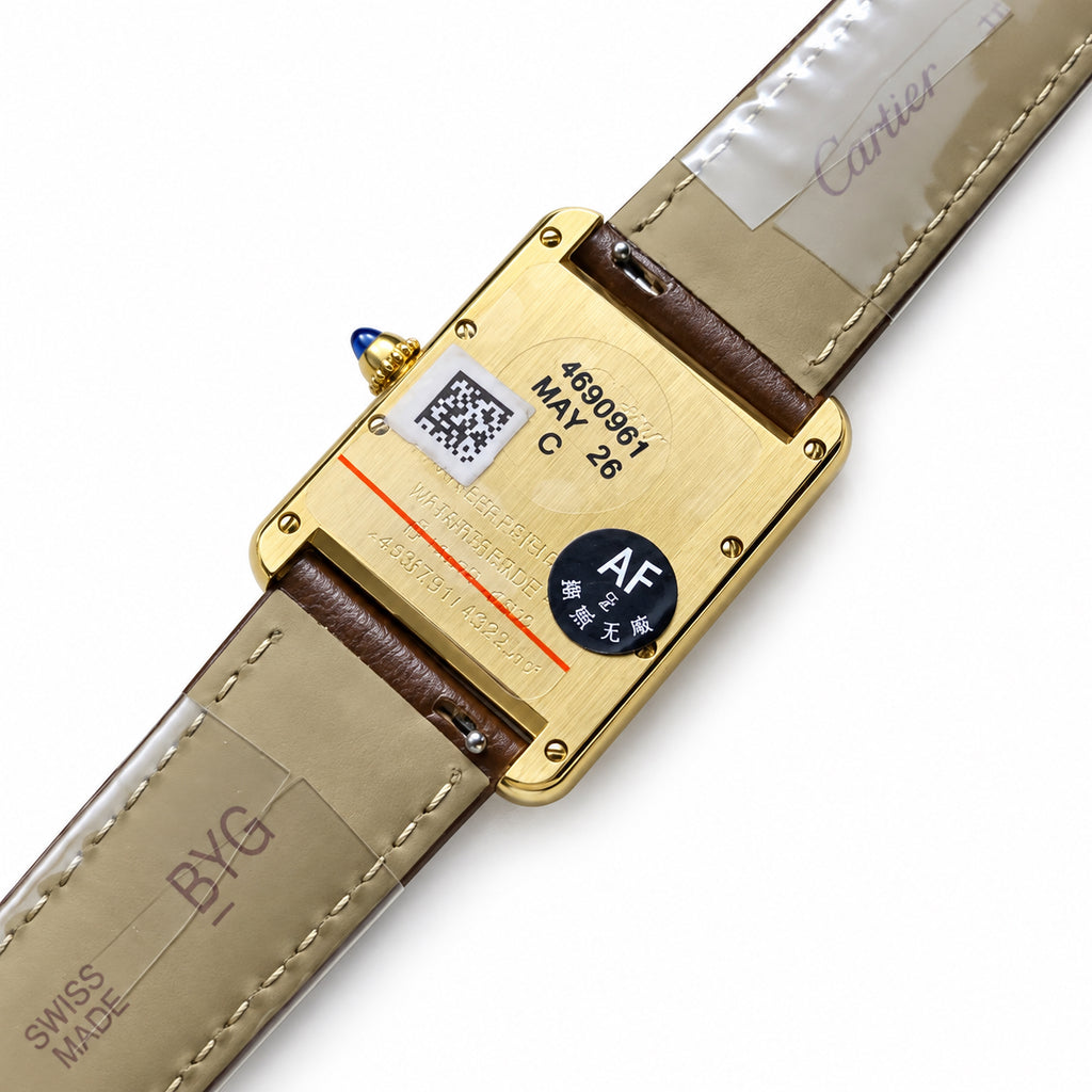 Cartier Tank Solo — 18K Yellow Gold, Ivory Dial, Date & Brown Leather Strap, Large