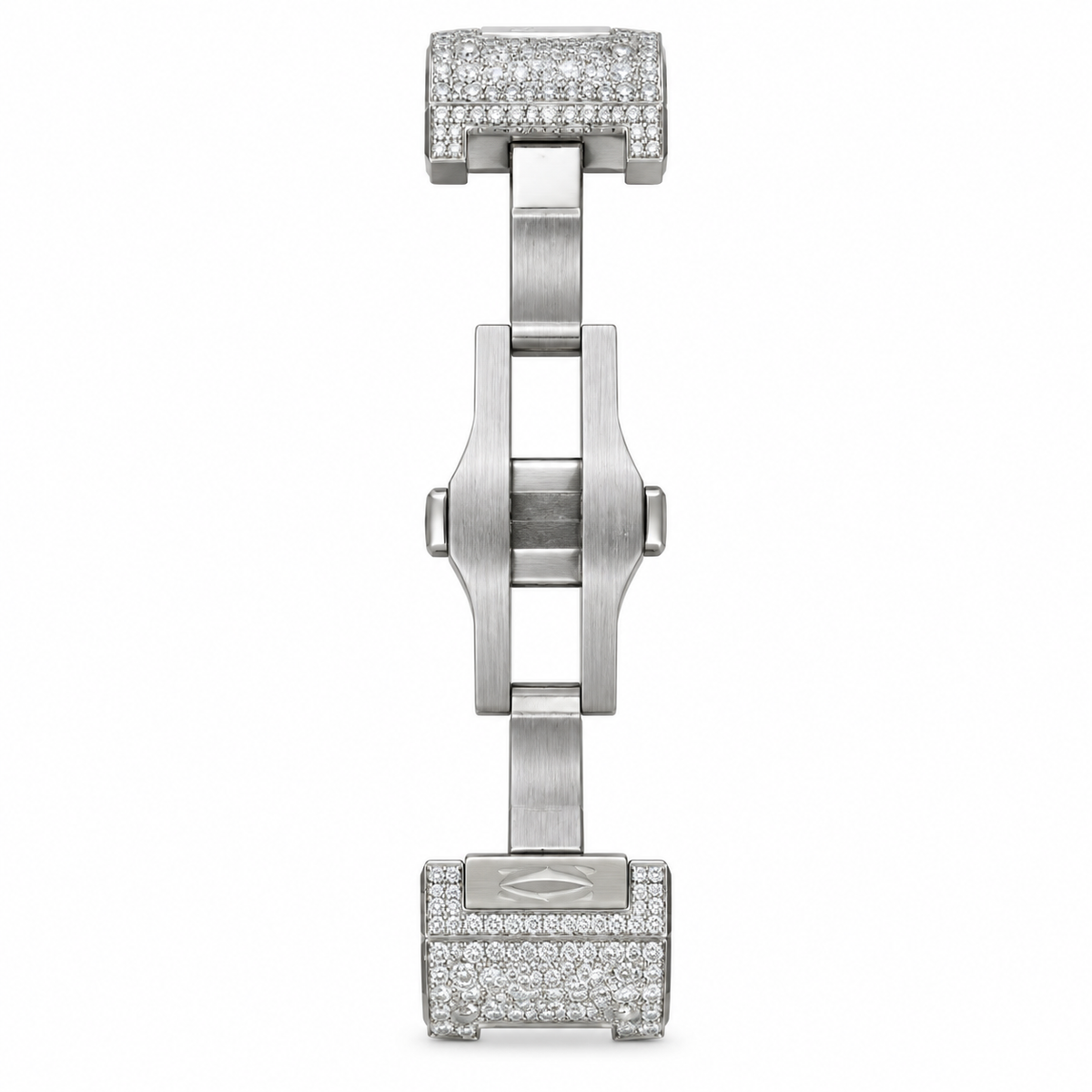 Cartier Santos de Cartier Large — Steel, Full Iced-Out Diamonds, Arabic Numeral Pavé Dial, Date & Diamond Bracelet, Automatic