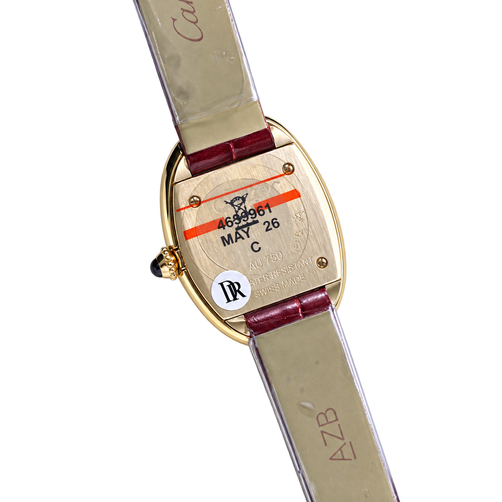 Cartier Baignoire — 18K Yellow Gold, Burgundy Lacquer Dial & Burgundy Alligator Strap, Women