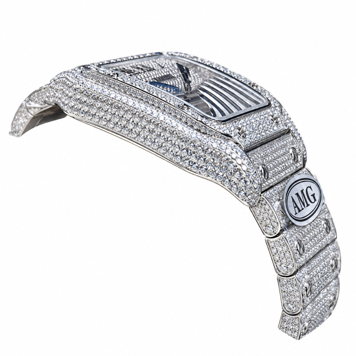 Cartier Santos de Cartier — Full Diamond Pavé & AMG Custom Steel Bracelet Watch