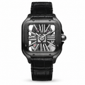 Cartier Santos de Cartier Skeleton Automatic — Full Black ADLC, Skeleton Dial & Black Alligator Strap, Large