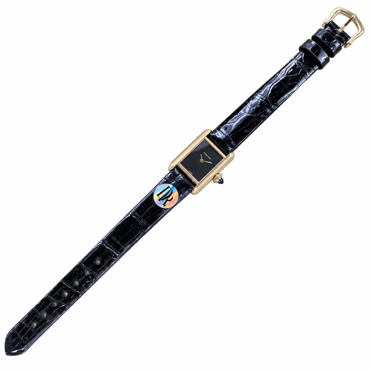 Cartier Tank Must Large — Yellow Gold Vermeil, Black Lacquer Dial & Black Alligator Strap, Quartz