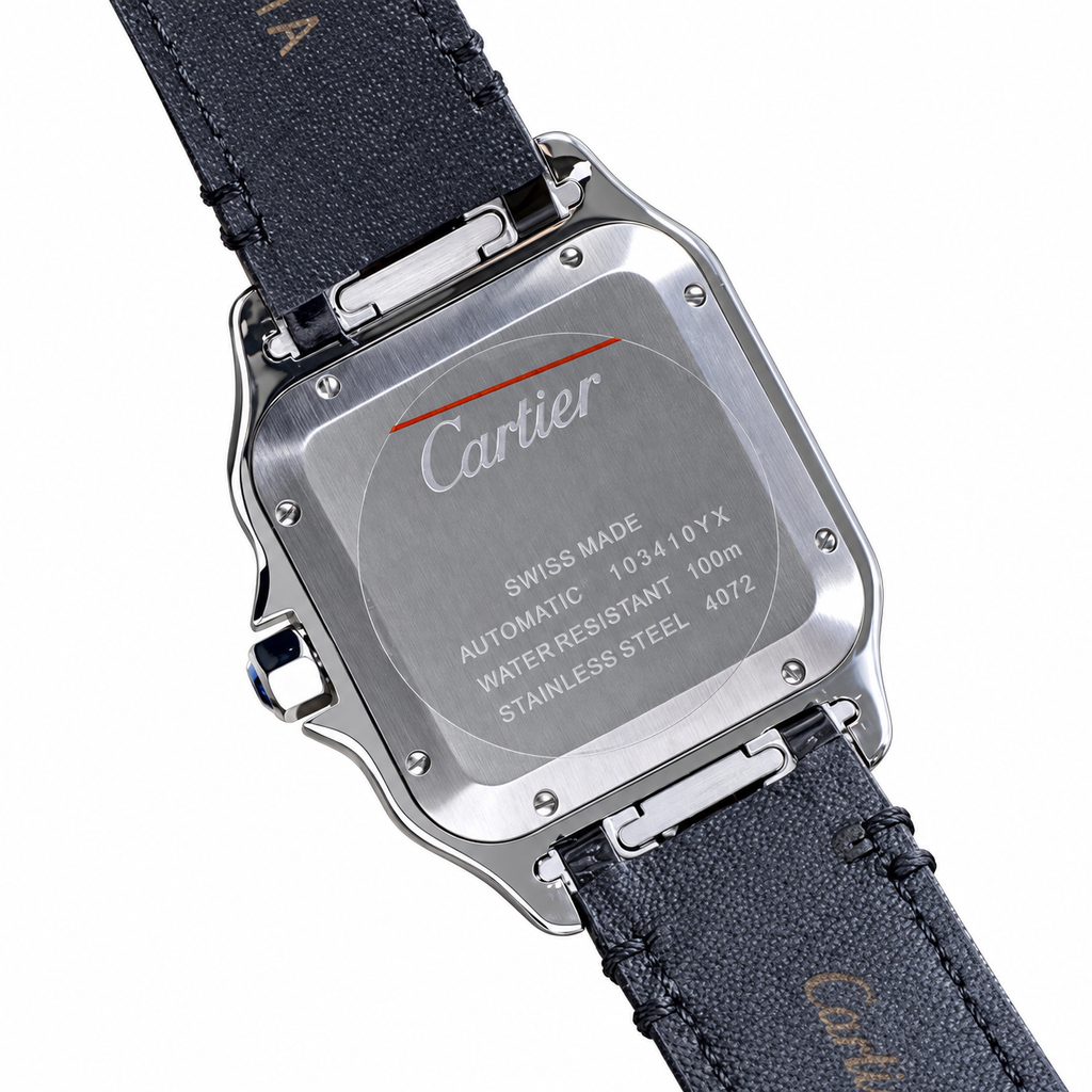 Cartier Santos de Cartier Large — Steel, Black Dial, Roman Numerals, Date & Black Alligator Strap, Automatic
