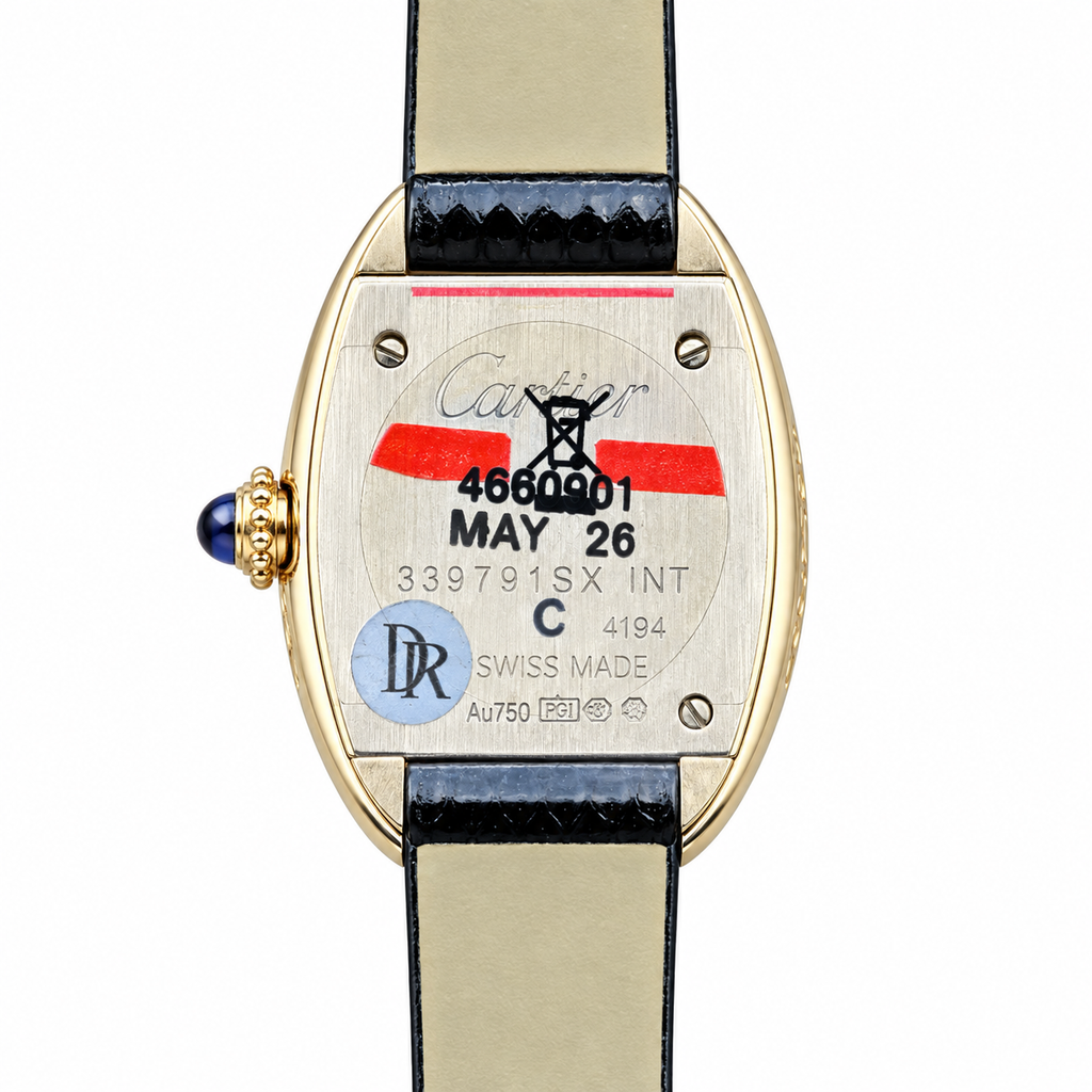 Cartier Baignoire — 18K Yellow Gold, Ivory Dial & Black Leather Strap