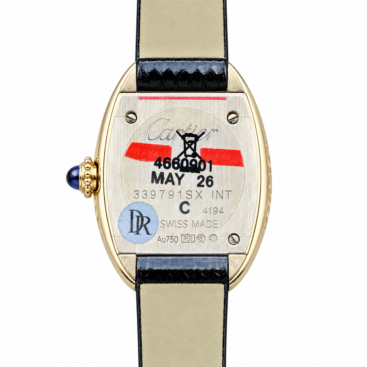 Cartier Baignoire — 18K Yellow Gold, Ivory Dial & Black Leather Strap