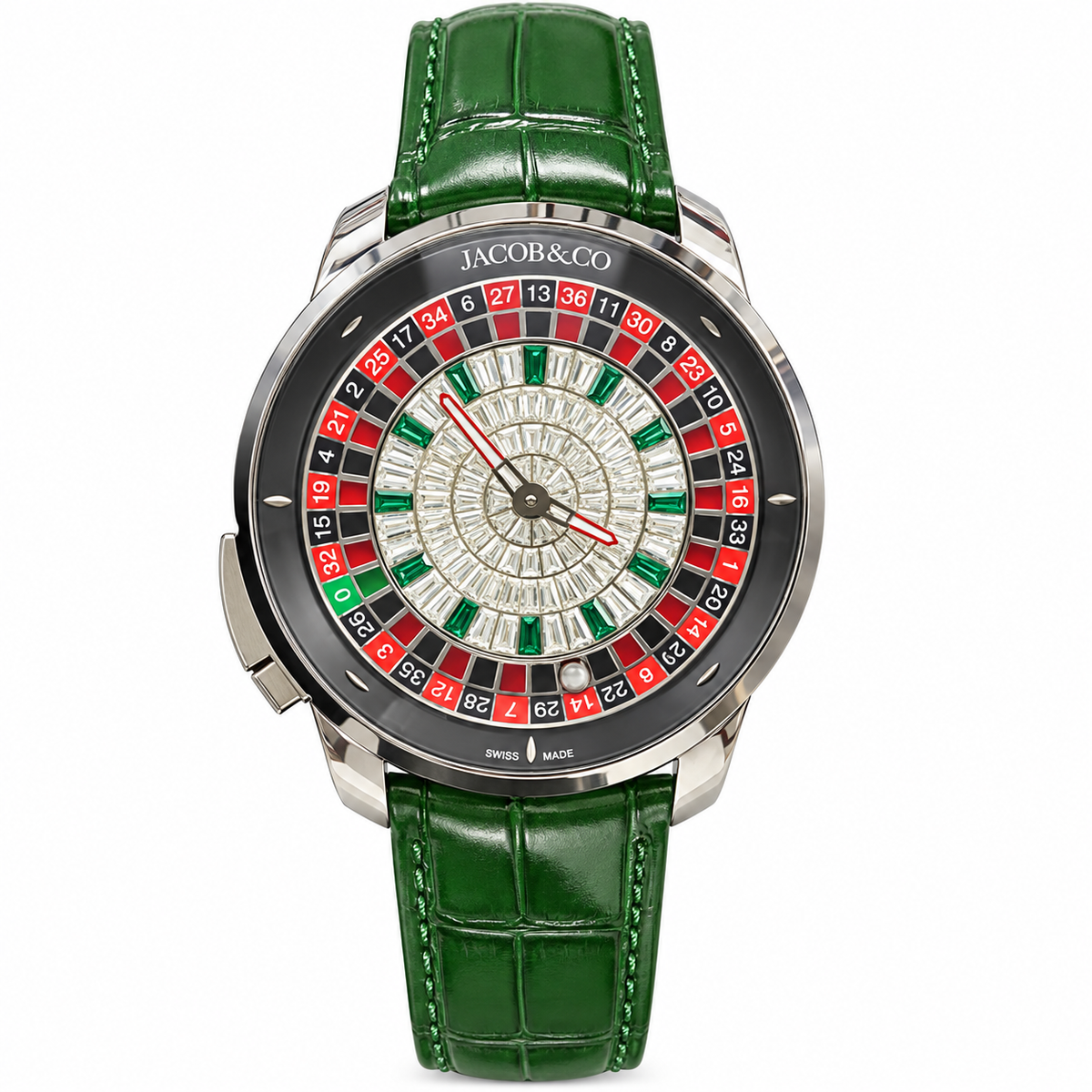 Jacob & Co. Casino Tourbillon Diamond Roulette Green Alligator Leather Watch