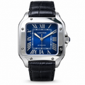 Cartier Santos Large — Steel, Blue Dial, Roman Numerals & Black Alligator Strap, Automatic