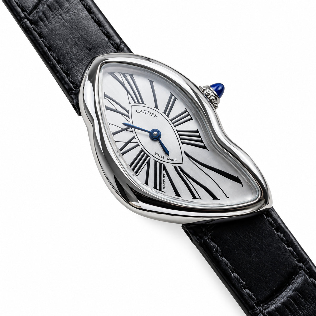 Cartier Crash White Gold Silver Dial Manual Black Strap Watch – KDY