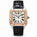 Cartier Santos-Dumont — Two-Tone Rose Gold & Steel, White Dial & Black Leather Strap