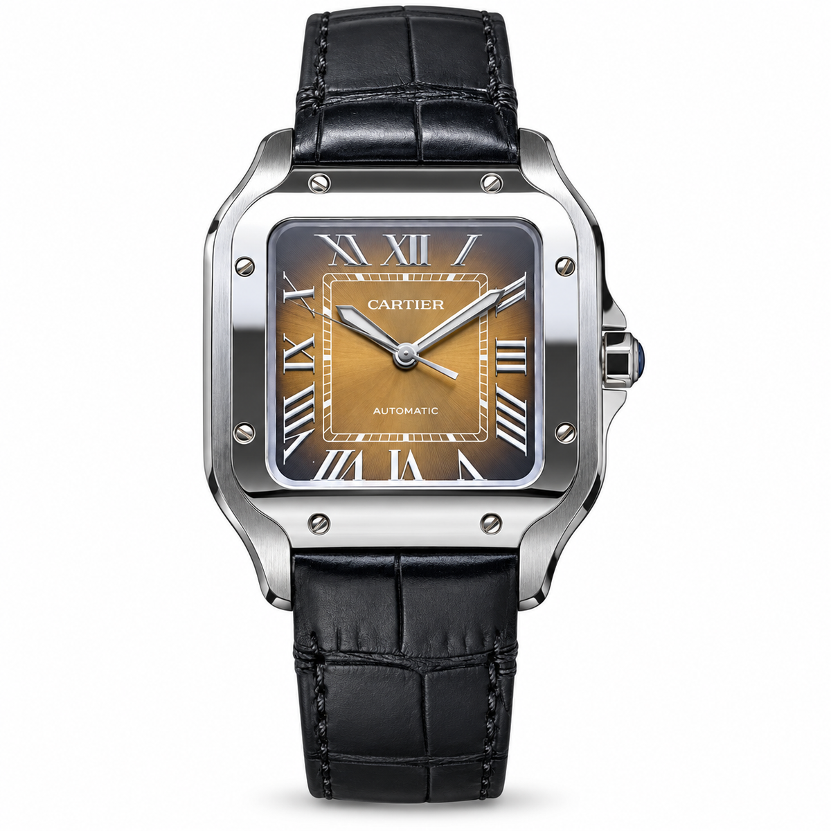 Cartier Santos de Cartier Large Stainless Steel Smoked Brown Gradient Dial Automatic Black Alligator Strap Watch