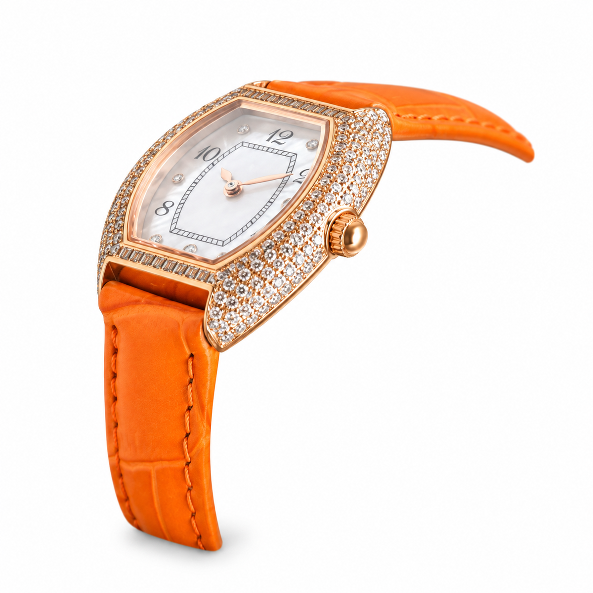 Cartier Tortue — Full Diamond White Gold, Two-Tone Dial & Red Alligator Strap