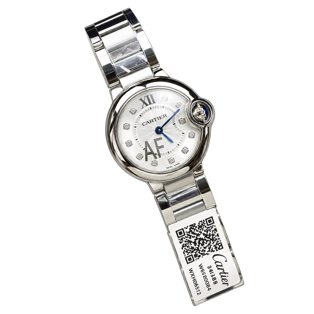 Cartier Ballon Bleu 33mm — Stainless Steel, Diamond Hour Markers & Steel Bracelet