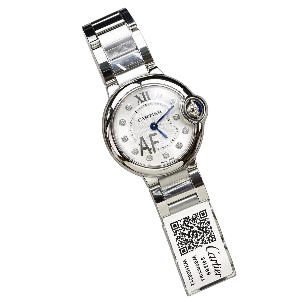 Cartier Ballon Bleu 33mm — Stainless Steel, Diamond Hour Markers & Steel Bracelet