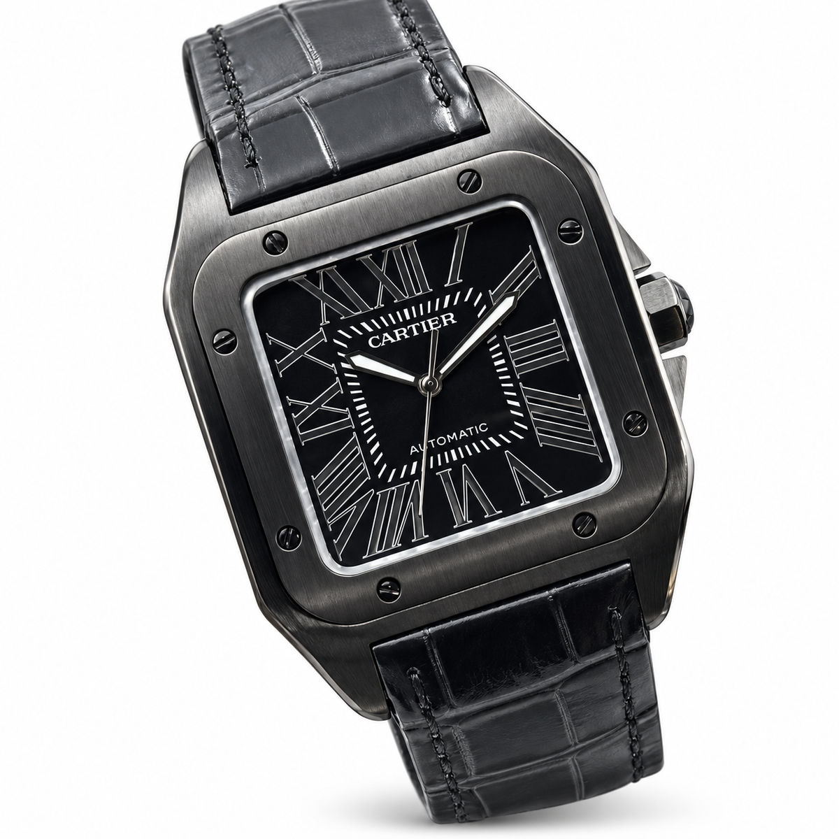 Cartier Santos de Cartier Automatic — Black ADLC, Black Dial & Alligator Strap