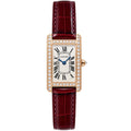 Cartier Tank Américaine Rose Gold Diamond Bezel Ladies Watch with Burgundy Leather Strap
