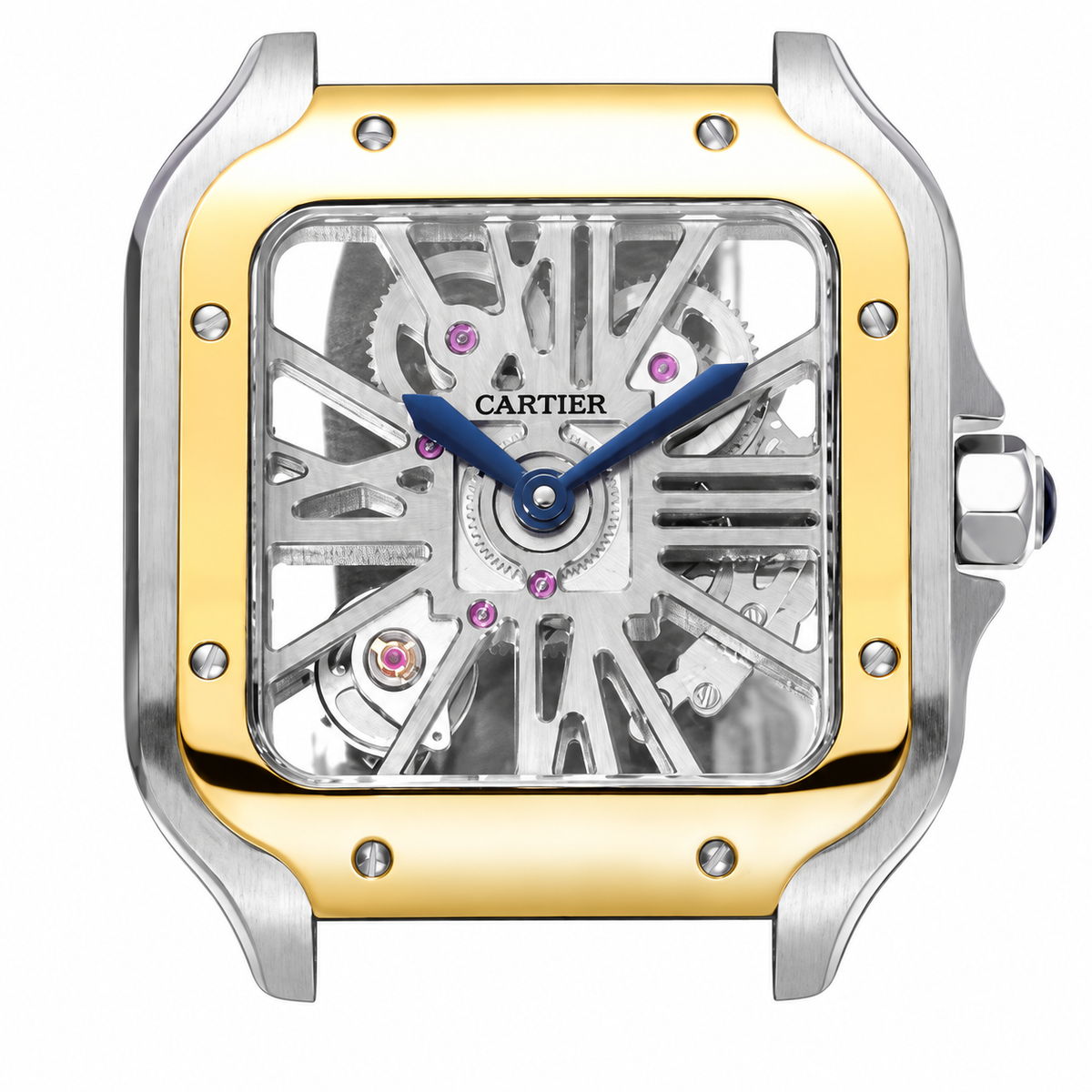 Cartier Santos de Cartier Skeleton Automatic — Steel & Black ADLC Bezel, Skeleton Dial & Black Rubber Strap, Large