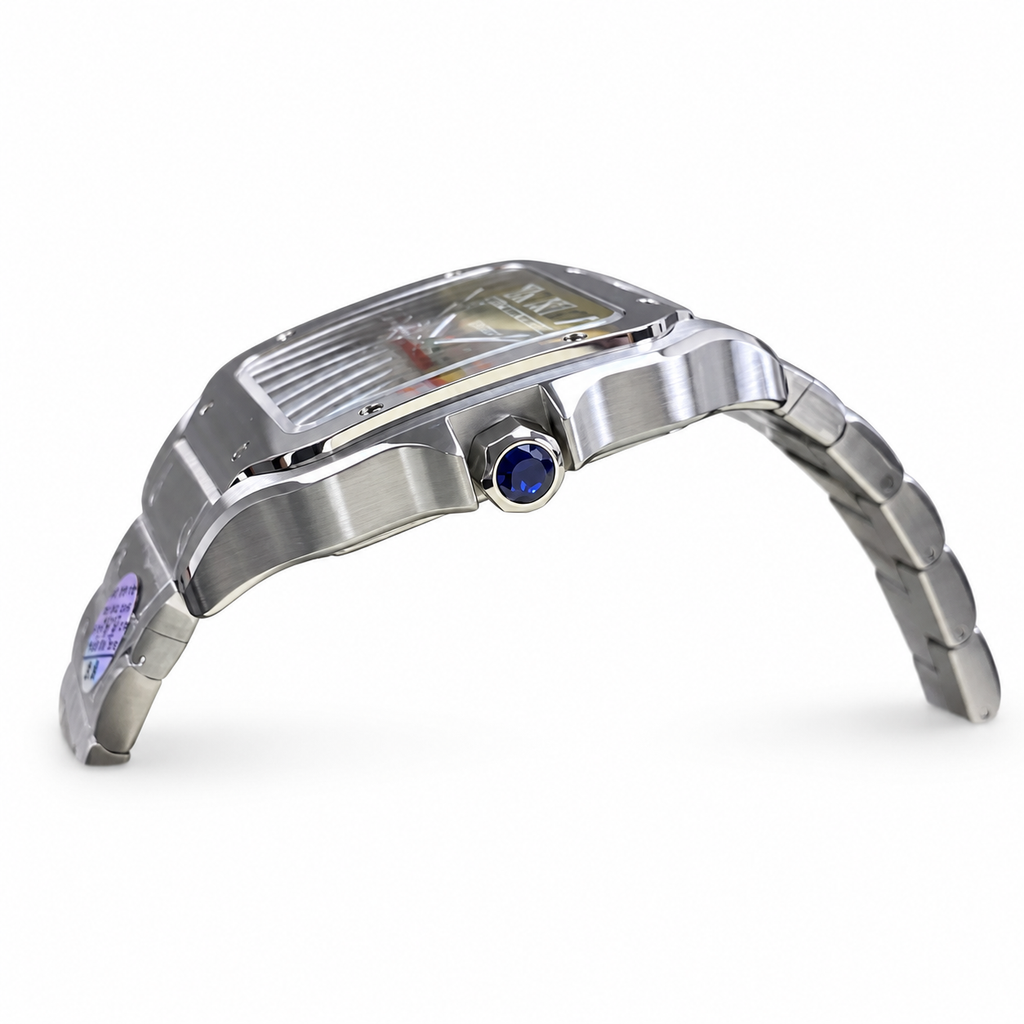 Cartier Santos Large — Steel, Green Sunray Dial, Roman Numerals, Date & Steel Bracelet, Automatic