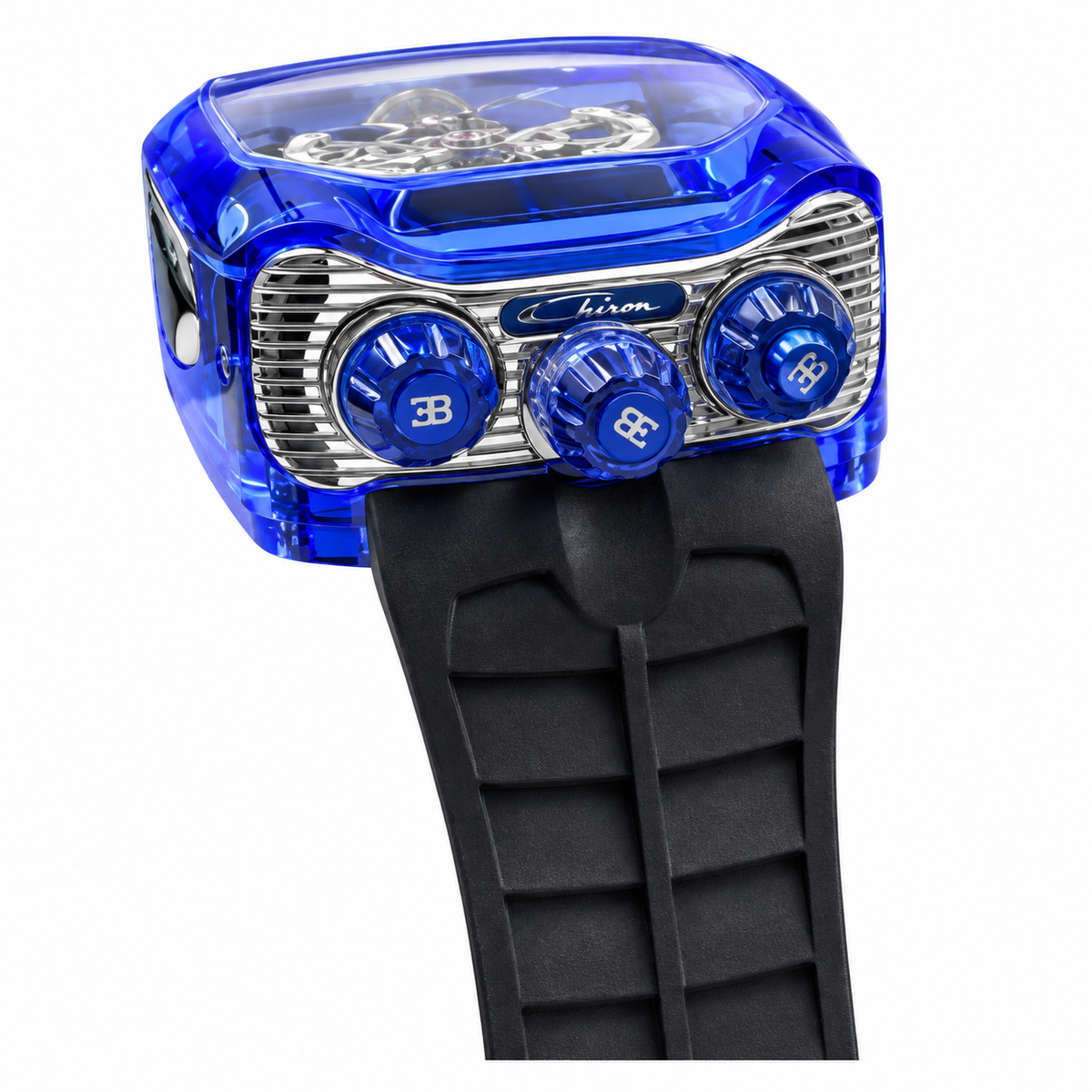 Jacob & Co. x Bugatti Chiron Full Blue Sapphire Tourbillon Engine Black Rubber Watch