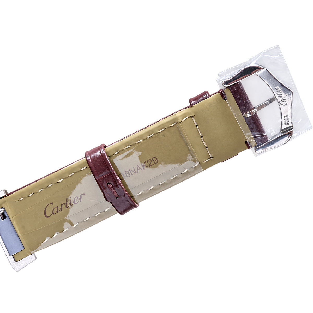 Cartier Santos-Dumont Large — Steel, Burgundy Enamel Bezel, White Dial, Roman Numerals & Burgundy Alligator Strap, Quartz