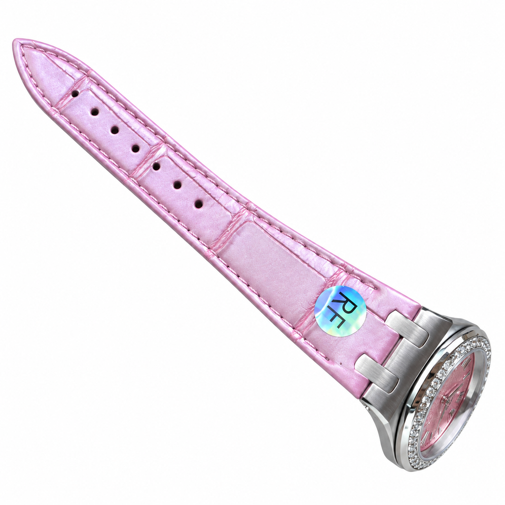 Audemars Piguet Royal Oak Ladies Diamond Bezel Pink Dial Leather Strap Roger Federer Edition