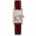 Cartier Tank Américaine — 18K Rose Gold, Full Diamond Bezel & Burgundy Alligator Strap