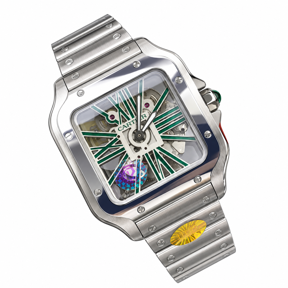 Cartier Santos Large Steel Green Skeleton Dial Automatic Bracelet Watch – KDY