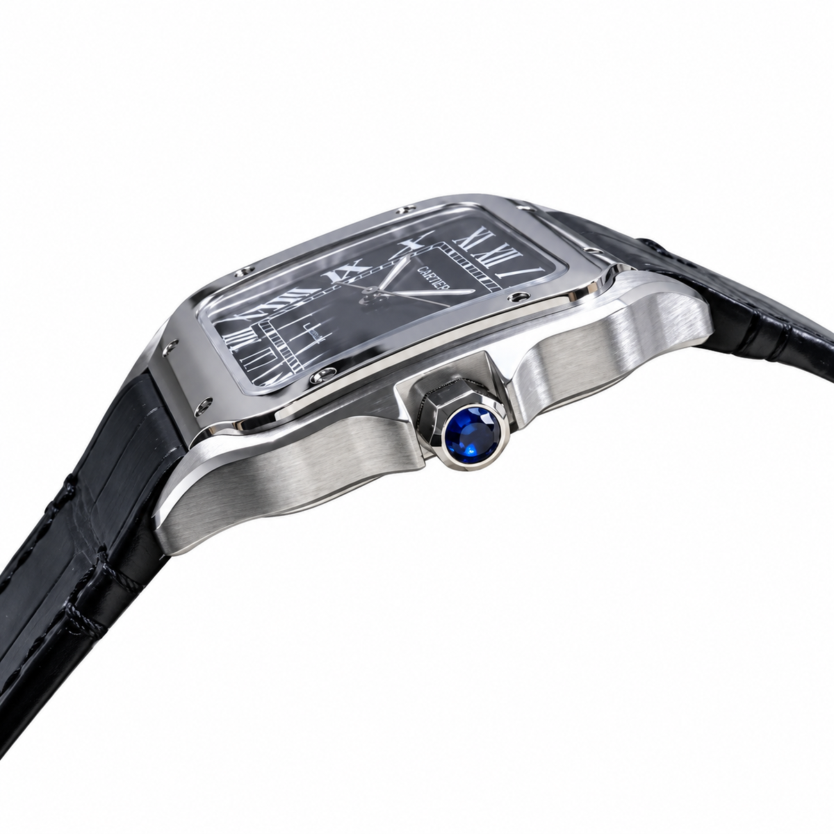 Cartier Santos de Cartier Large — Steel, Black Dial, Roman Numerals, Date & Black Alligator Strap, Automatic