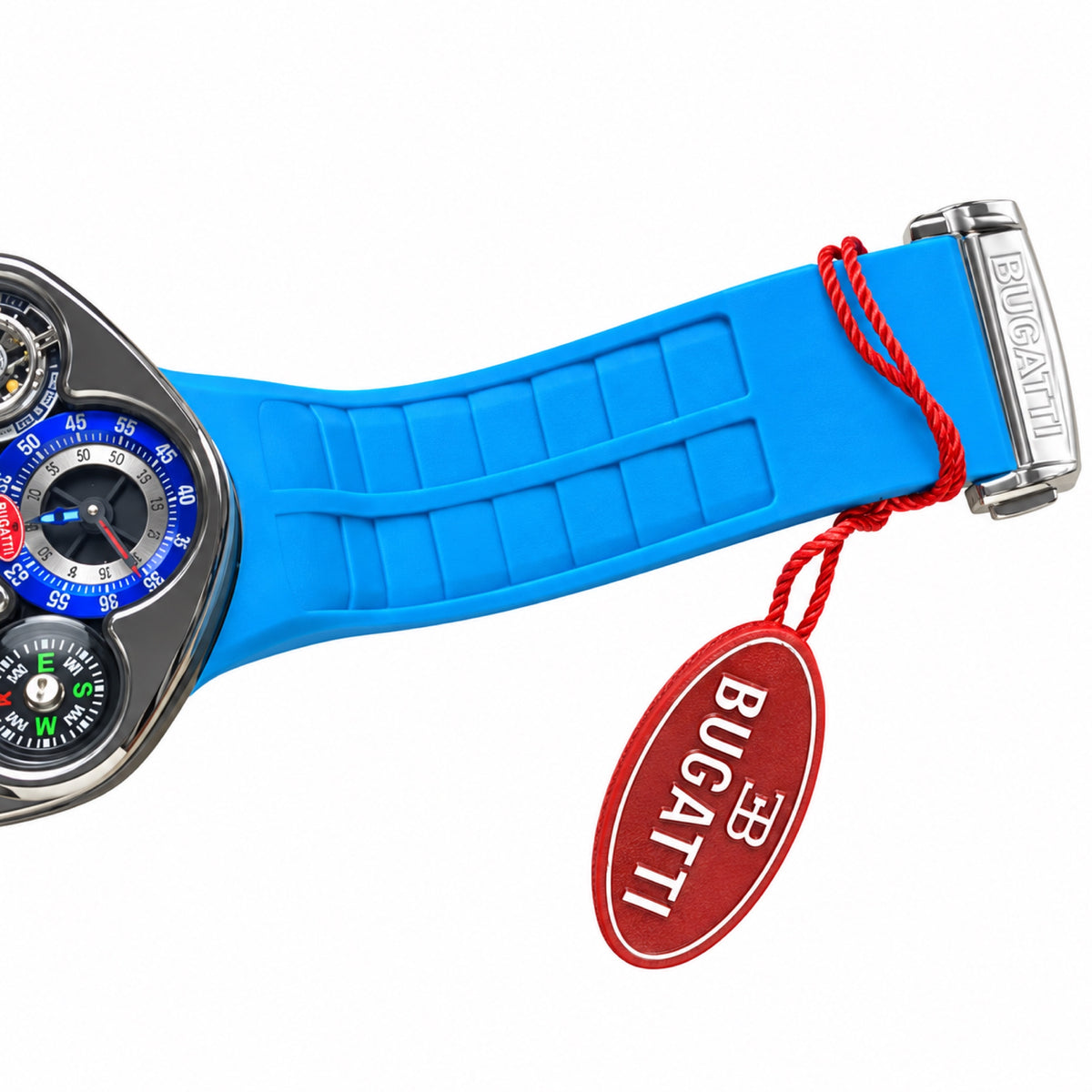 Jacob & Co. x Bugatti Chiron Tourbillon Dashboard Compass Engine Steel Blue Rubber Watch