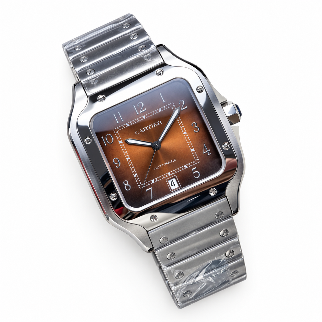 Cartier Santos de Cartier Automatic — Steel, Smoked Brown Arabic Dial & Steel Bracelet