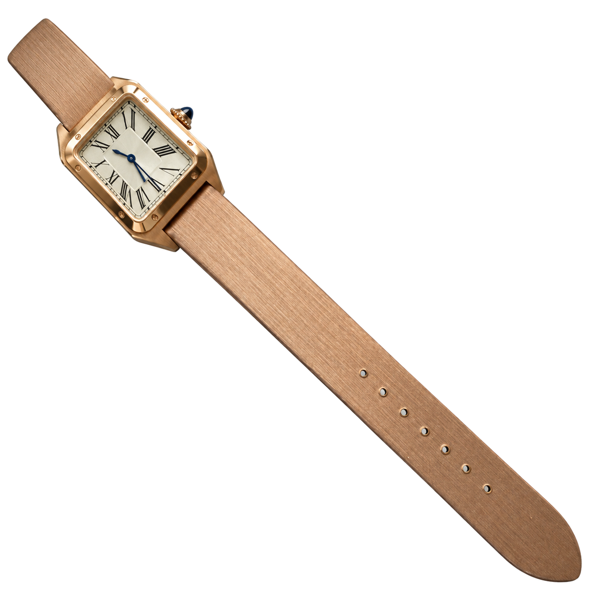 Cartier Santos-Dumont Large Rose Gold Silver Dial Manual Silk Strap Watch – KDY