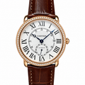 Cartier Ronde Louis Cartier — 18K Rose Gold, Diamond Bezel, Silver Guilloché Dial, Small Seconds, Date & Brown Alligator Strap, Automatic