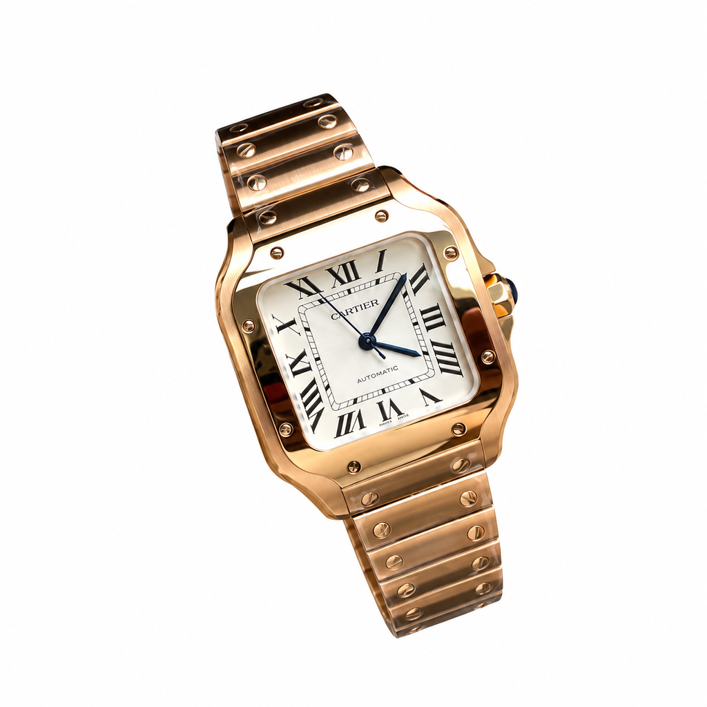Cartier Santos de Cartier Large — 18K Rose Gold, White Dial, Roman Numerals & Rose Gold Bracelet, Automatic