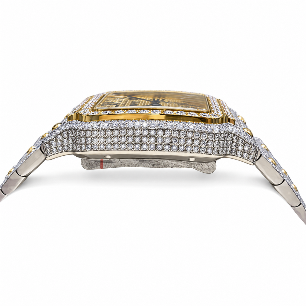 Cartier Santos Large Fully Iced Out Diamond-Set Two-Tone Watch – KDY