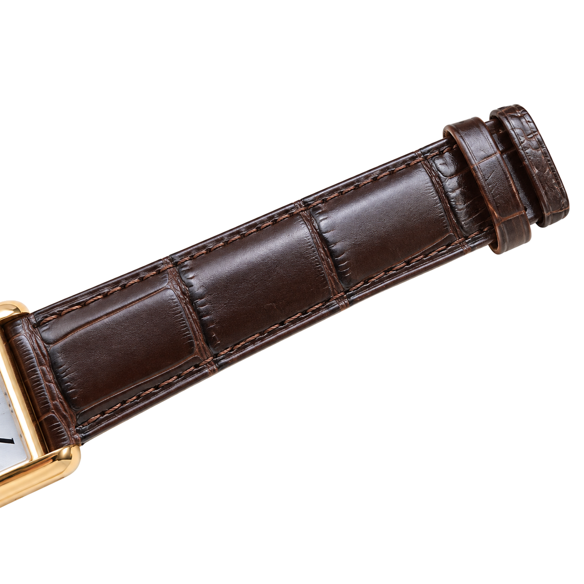 Cartier Tank Louis Cartier Large — 18K Yellow Gold, White Dial, Roman Numerals & Brown Alligator Strap