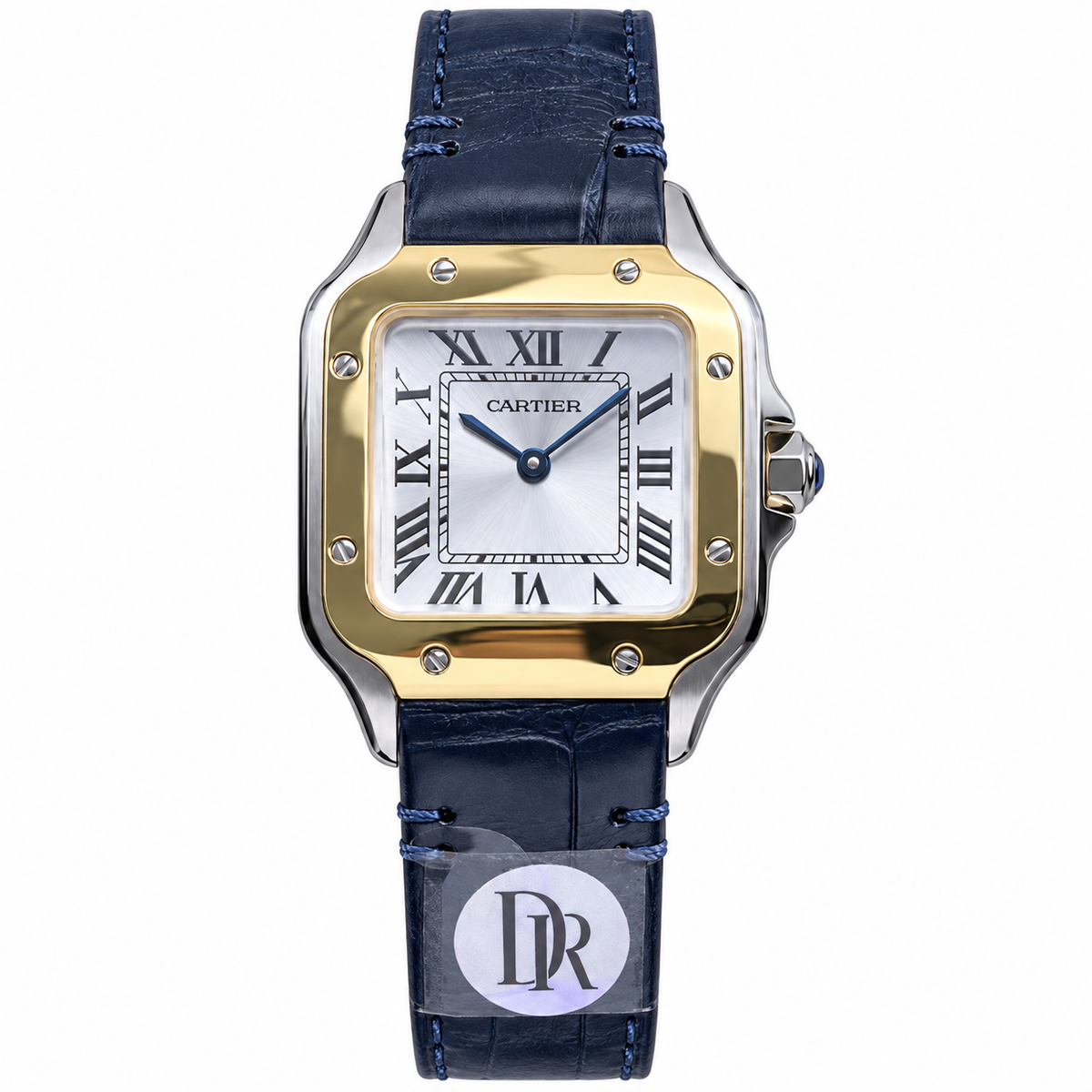 Cartier Santos Two-Tone Gold Steel Blue Leather Watch