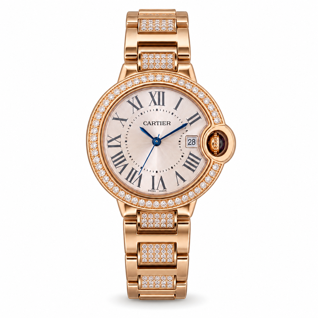 Cartier Ballon Bleu de Cartier — 18K Rose Gold, Diamond Bezel & Diamond Bracelet