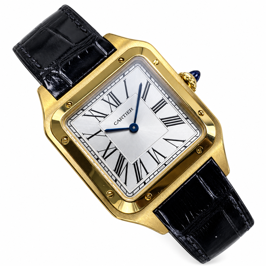 Cartier Santos-Dumont Yellow Gold Black Leather Watch
