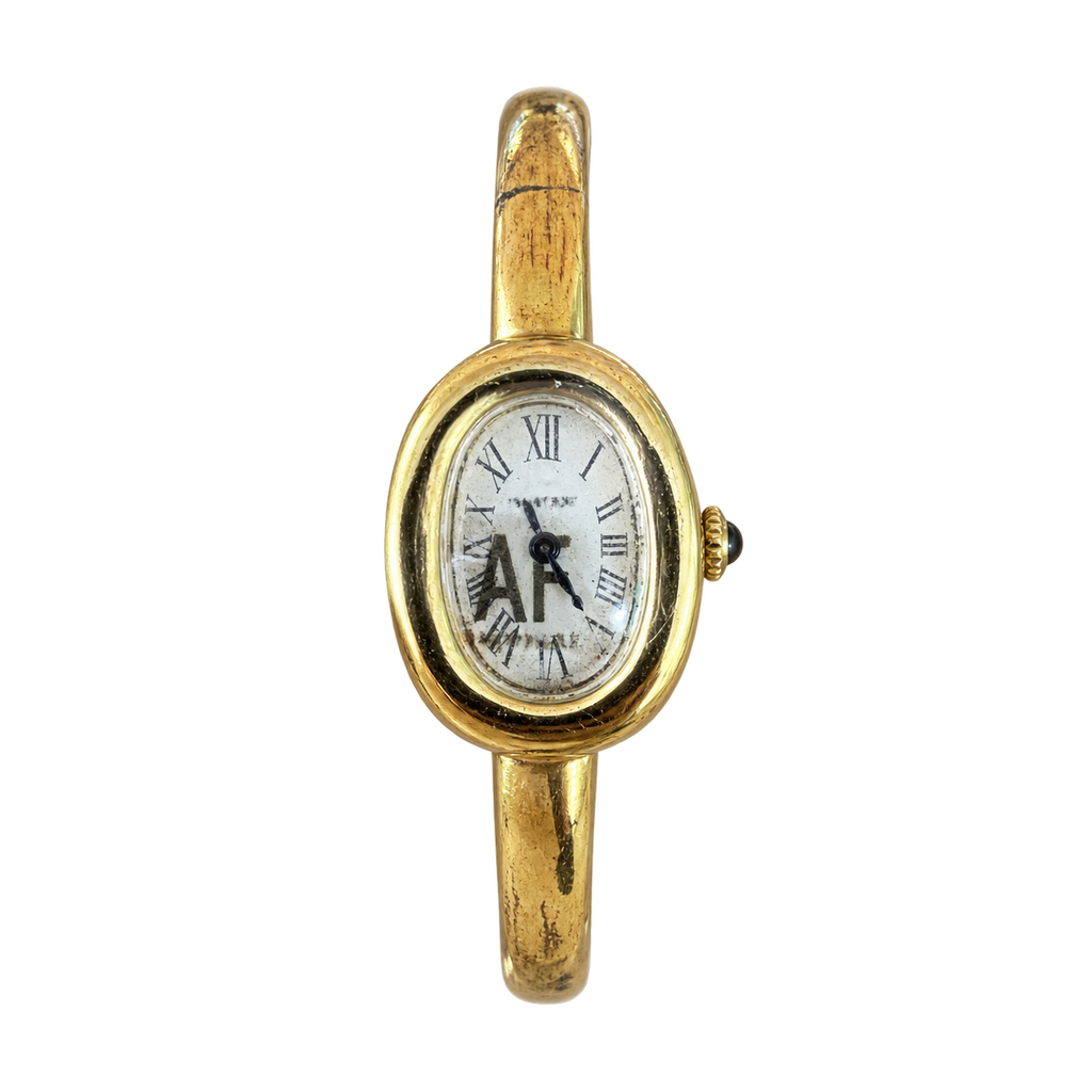 Cartier Baignoire — 18K Yellow Gold, White Oval Dial, Roman Numerals & Yellow Gold Bangle, Women