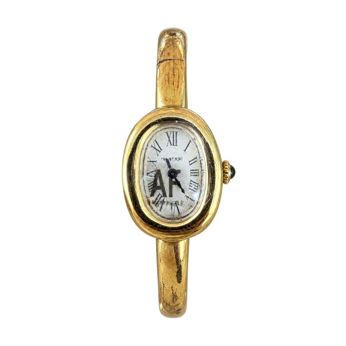 Cartier Baignoire — 18K Yellow Gold, White Oval Dial, Roman Numerals & Yellow Gold Bangle, Women