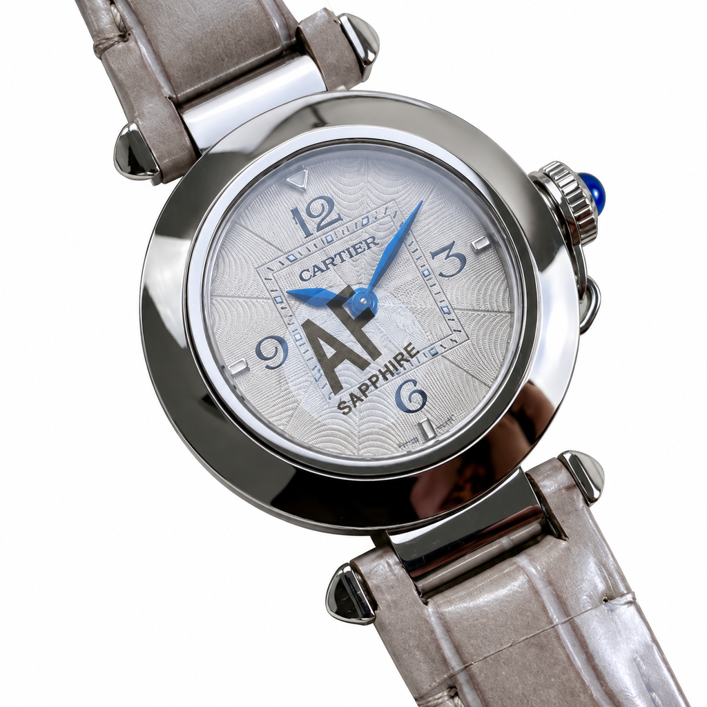 Cartier Pasha de Cartier Automatic Steel Silver Dial Grey Alligator Leather Luxury Watch Swiss Made