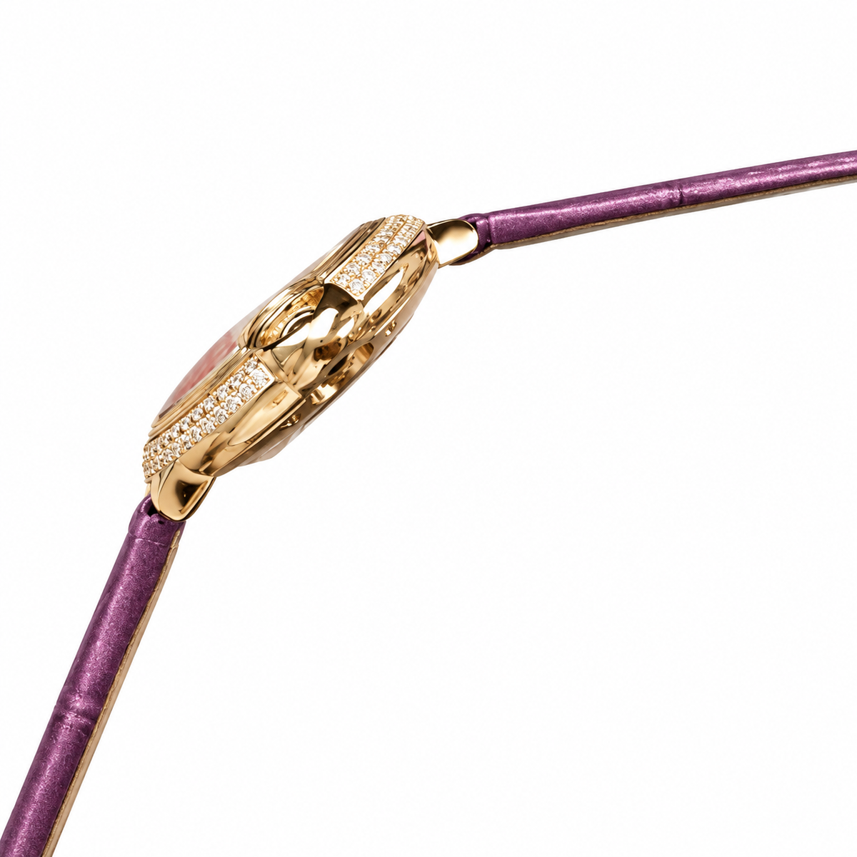 Cartier Ballon Bleu Automatic — 18K Yellow Gold, Diamond Bezel & Purple Alligator Strap
