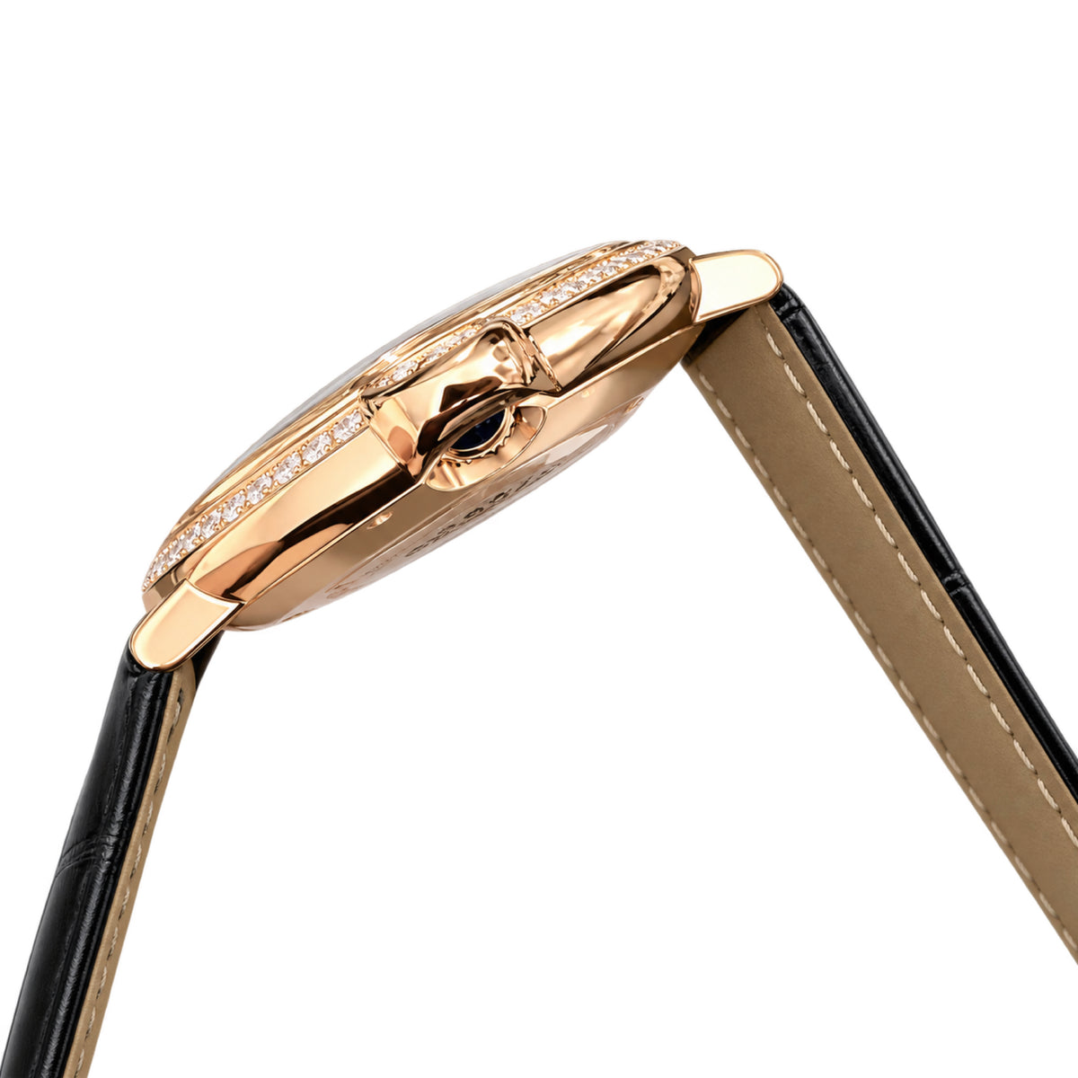 Cartier Ballon Bleu 42mm Automatic — 18K Rose Gold, Diamond Bezel, Grey Dial & Black Alligator Strap