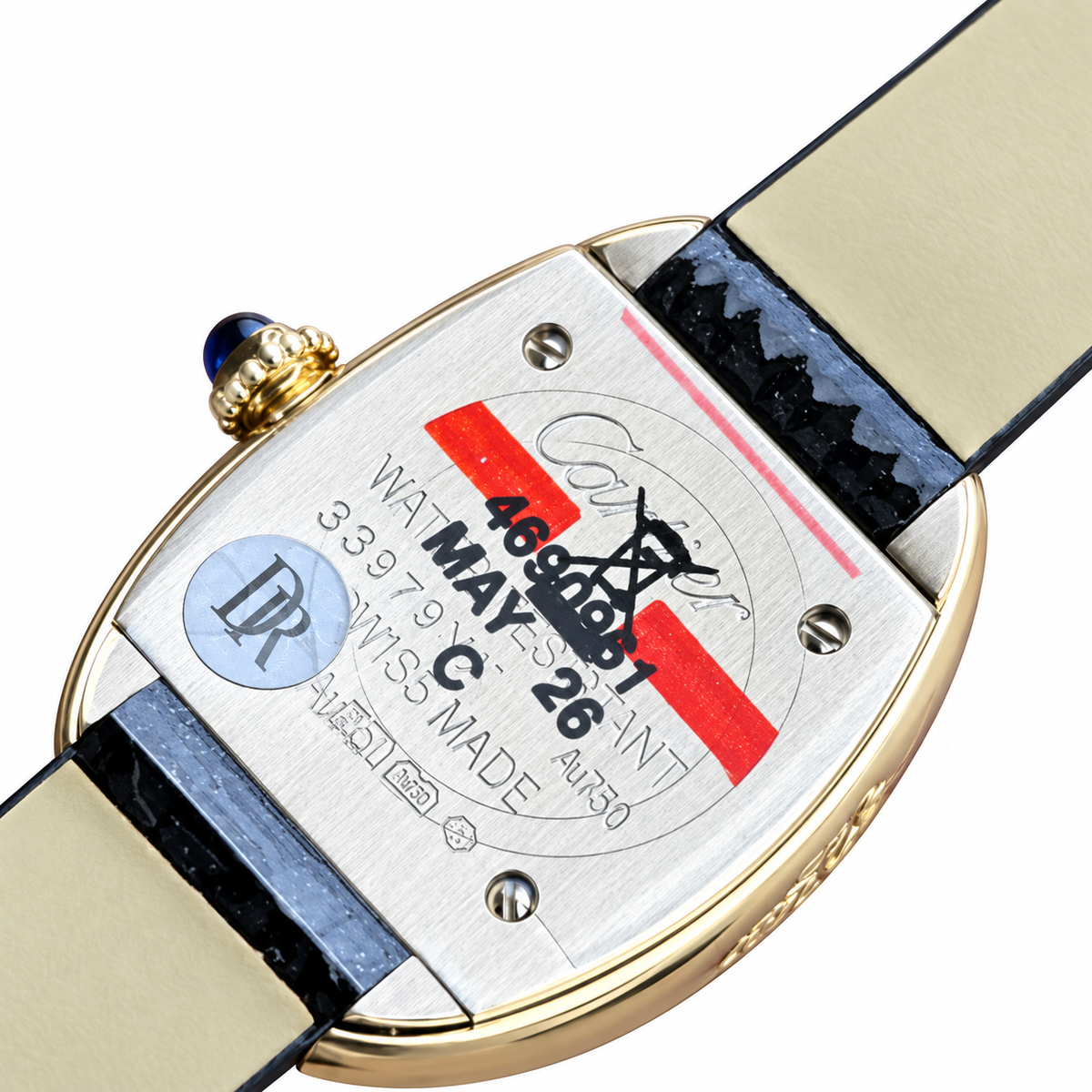 Cartier Baignoire Vintage — 18K Yellow Gold, Cream Dial, Roman Numerals & Black Leather Strap, Women