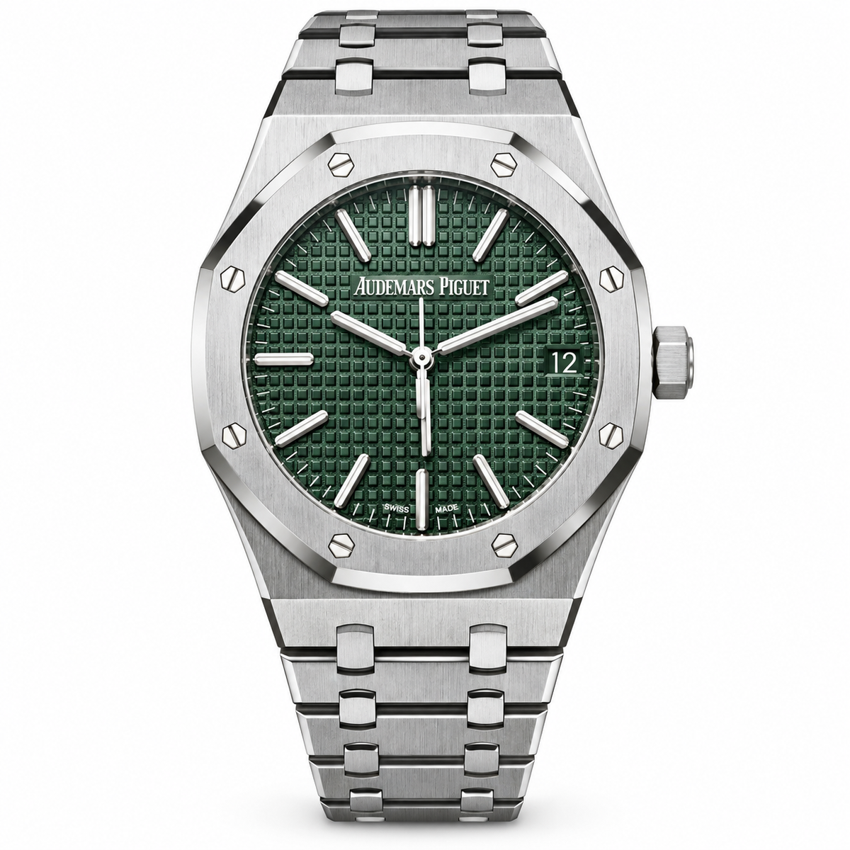 Audemars Piguet Royal Oak Selfwinding 41mm Stainless Steel Forest Green Petite Tapisserie Dial White Gold Indexes Luminescent Hands Date Integrated Bracelet New Generation